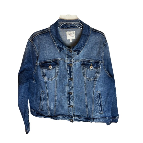 Torrid Denim Womens Trucker Jean Jacket‎ Stretch Plus Size 3 (3X) - Picture 1 of 7